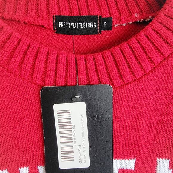 PrettyLittleThings Red Crop "Where My Ho's At" Christmas Sweater - Picture 3 of 3